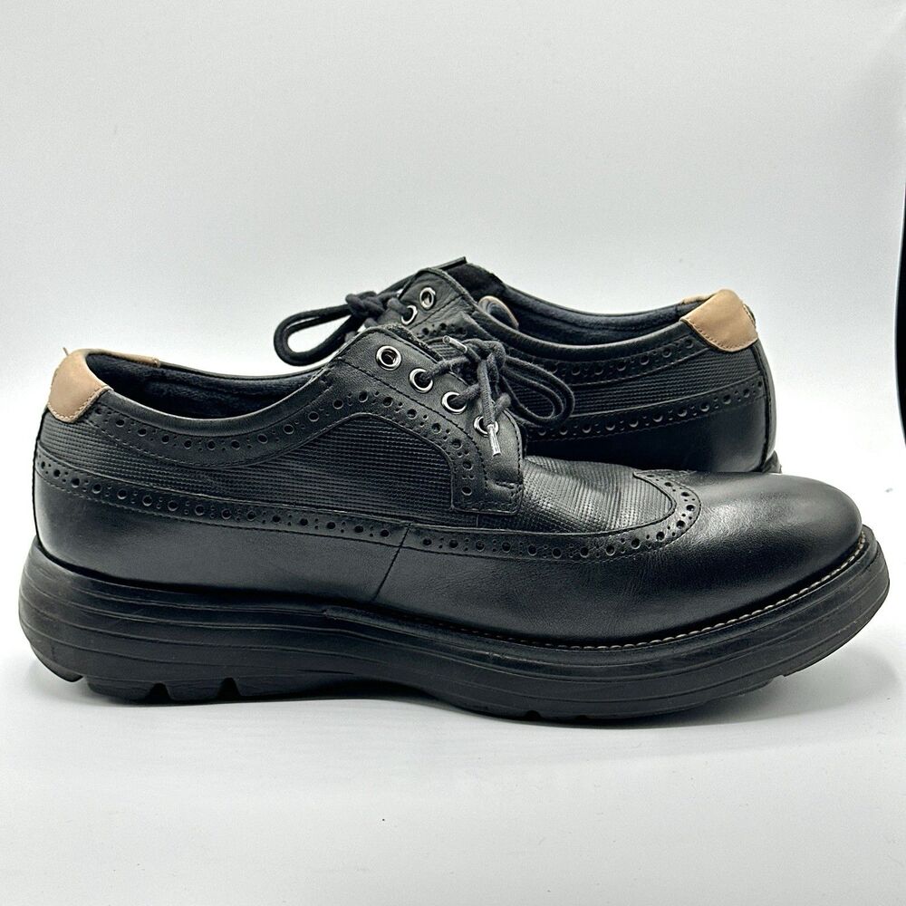 GDefy Dress Shoes Oxford Mens Size 10 Black Leather Brogue Wing Tip Comfort - Picture 6 of 13